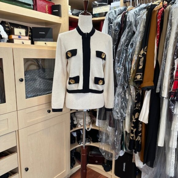 St. John Nylon Off White/ Black Evening Jacket Size Petite - Picture 4 of 9